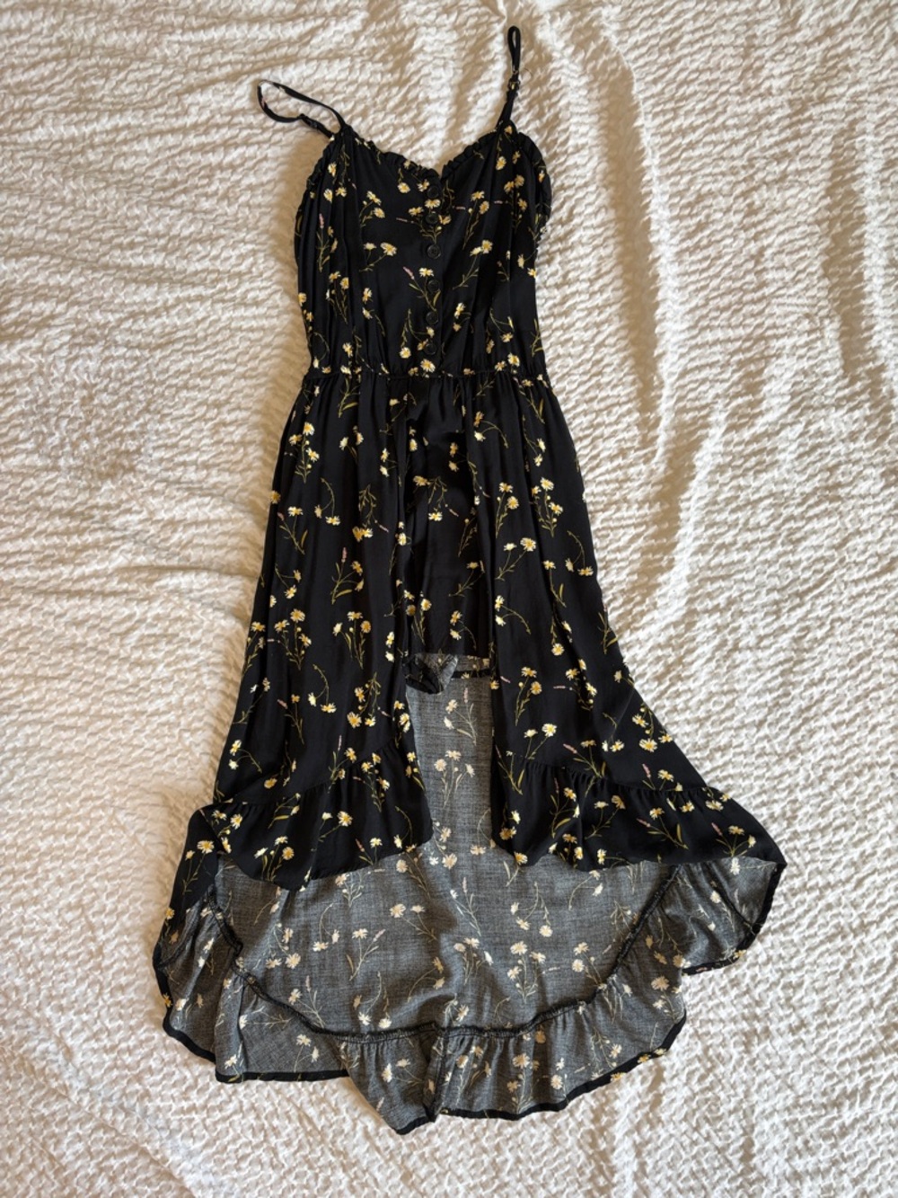 art class Black Floral High-Low Dress with Yellow Blossoms